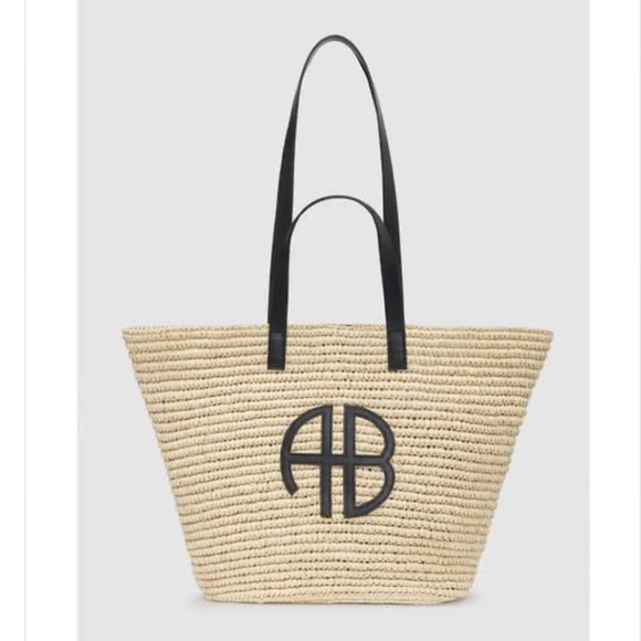 Palermo tote Stylish Beige Straw Tote Bag with Black Handles - Picture 1 of 3